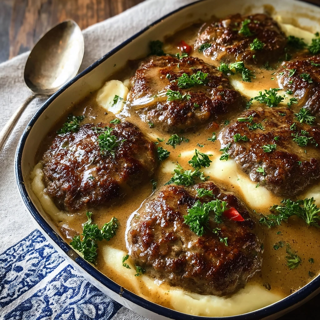 Rustic Amish Hamburger Steak Bake with Gravy