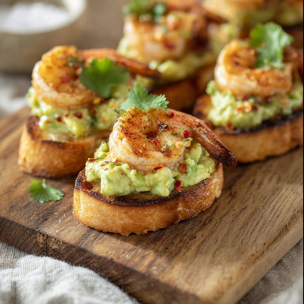 Zesty Garlic Shrimp Avocado Crostini
