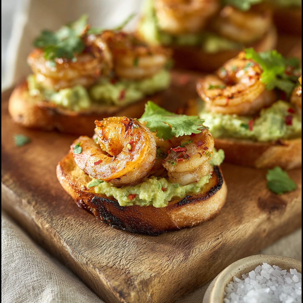 Zesty Garlic Shrimp Avocado Crostini