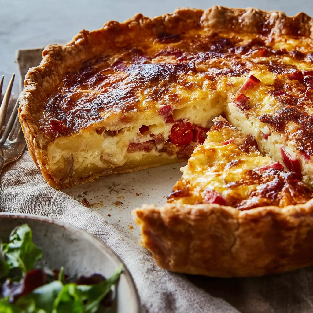 Rustic Turkey Ham Onion Tomato Pie with Savory Crust