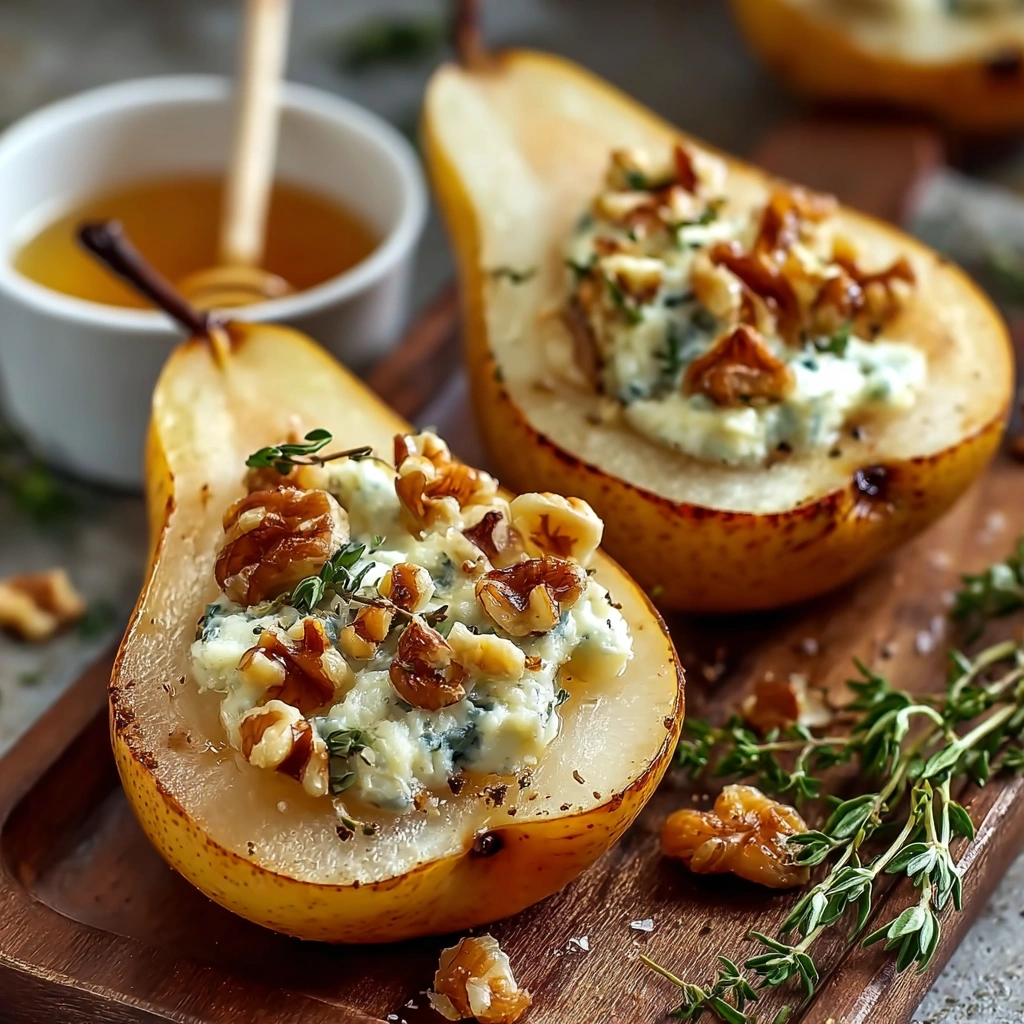 Rich Blue Cheese Stuffed Pears with Walnuts & Honey Drizzle