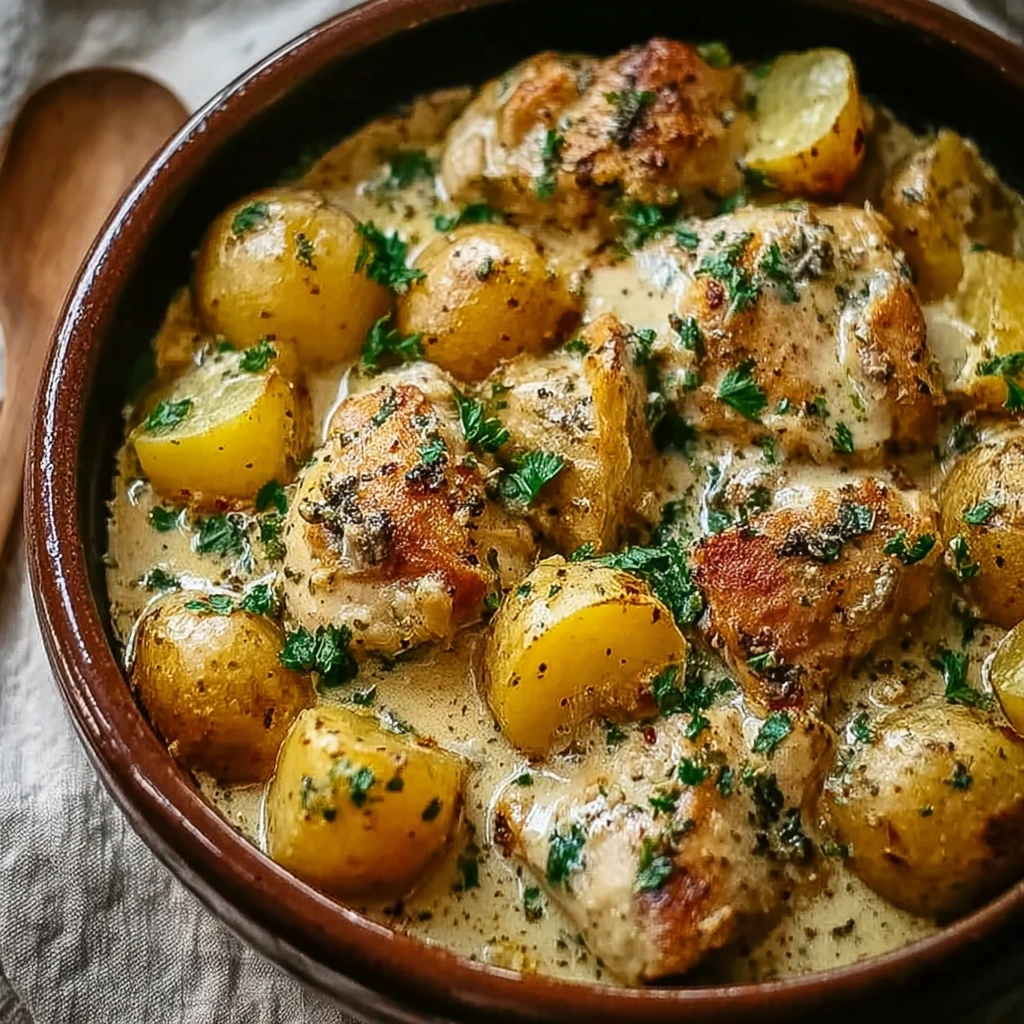 Creamy Garlic Parmesan Crockpot Chicken & Potatoes