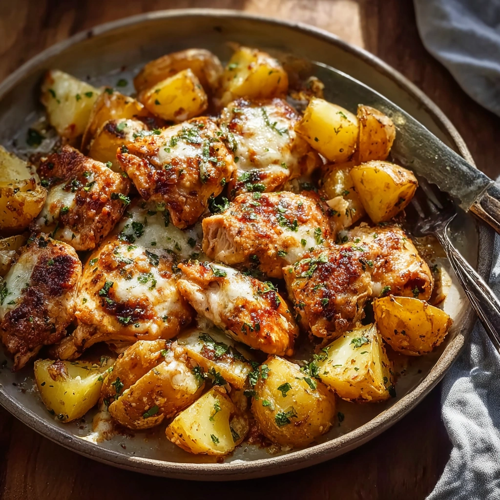 Crispy Garlic Parmesan Chicken and Potatoes Bake