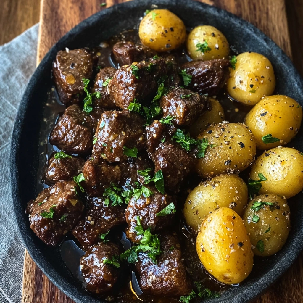 Tender Garlic Butter Beef Bites & Potatoes Skillet