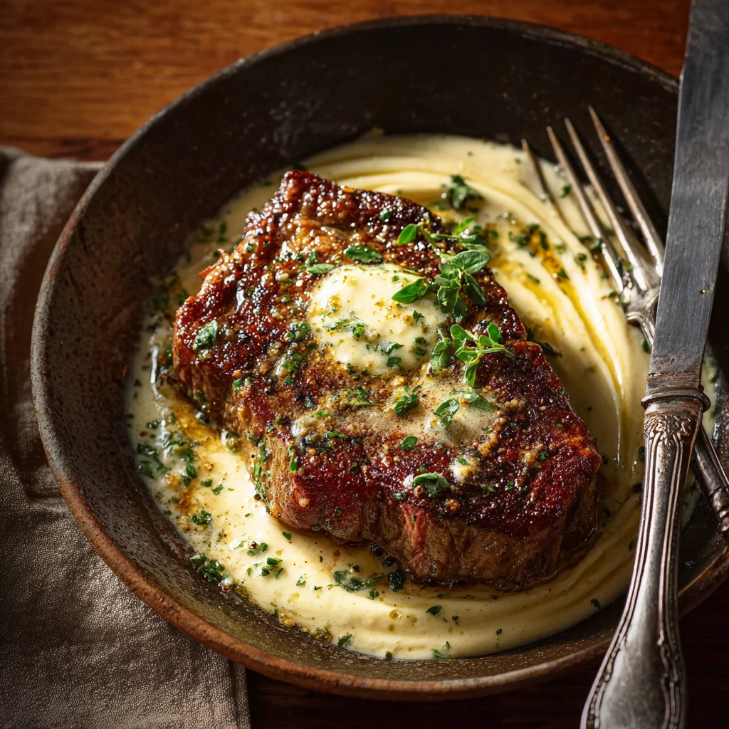 Creamy Garlic Butter Steak with Parmesan Cream Sauce