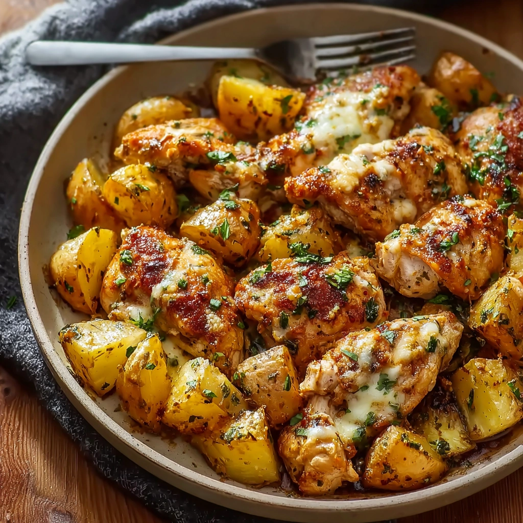 Crispy Garlic Parmesan Chicken and Potatoes Bake