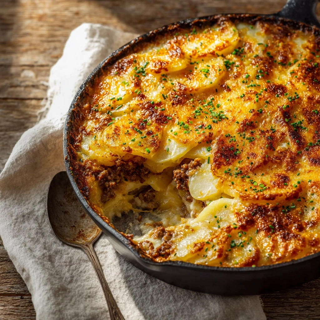 Homestyle Cheesy Hamburger Potato Casserole Bake
