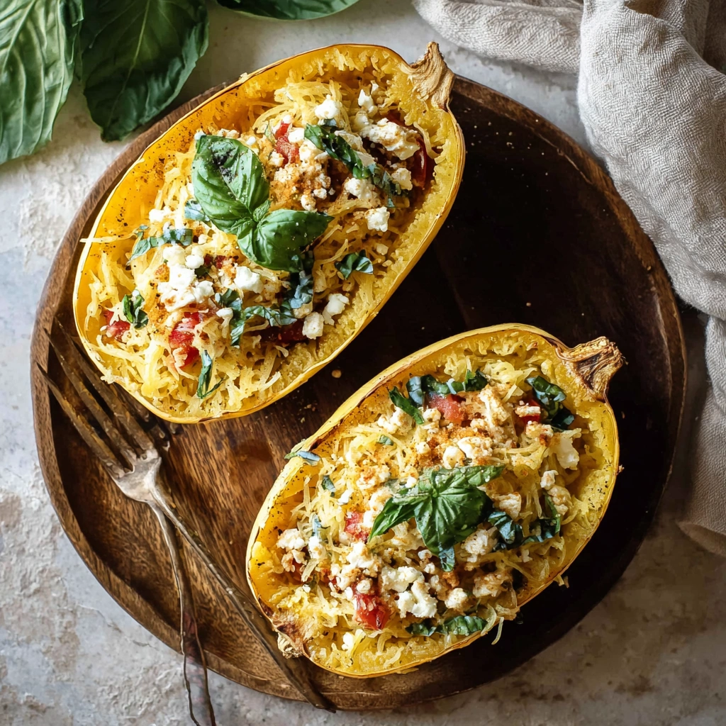 Creamy Baked Feta Spaghetti Squash Recipe with Tomatoes