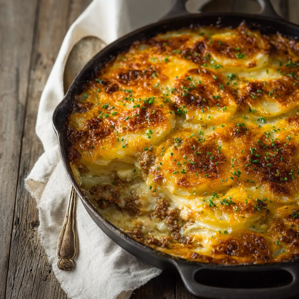 Homestyle Cheesy Hamburger Potato Casserole Bake