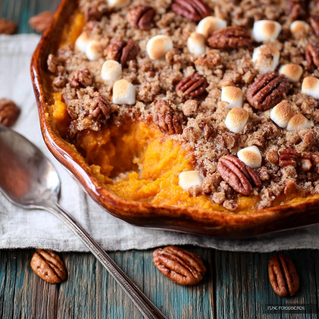 Homestyle Sweet Potato Casserole with Pecan Topping