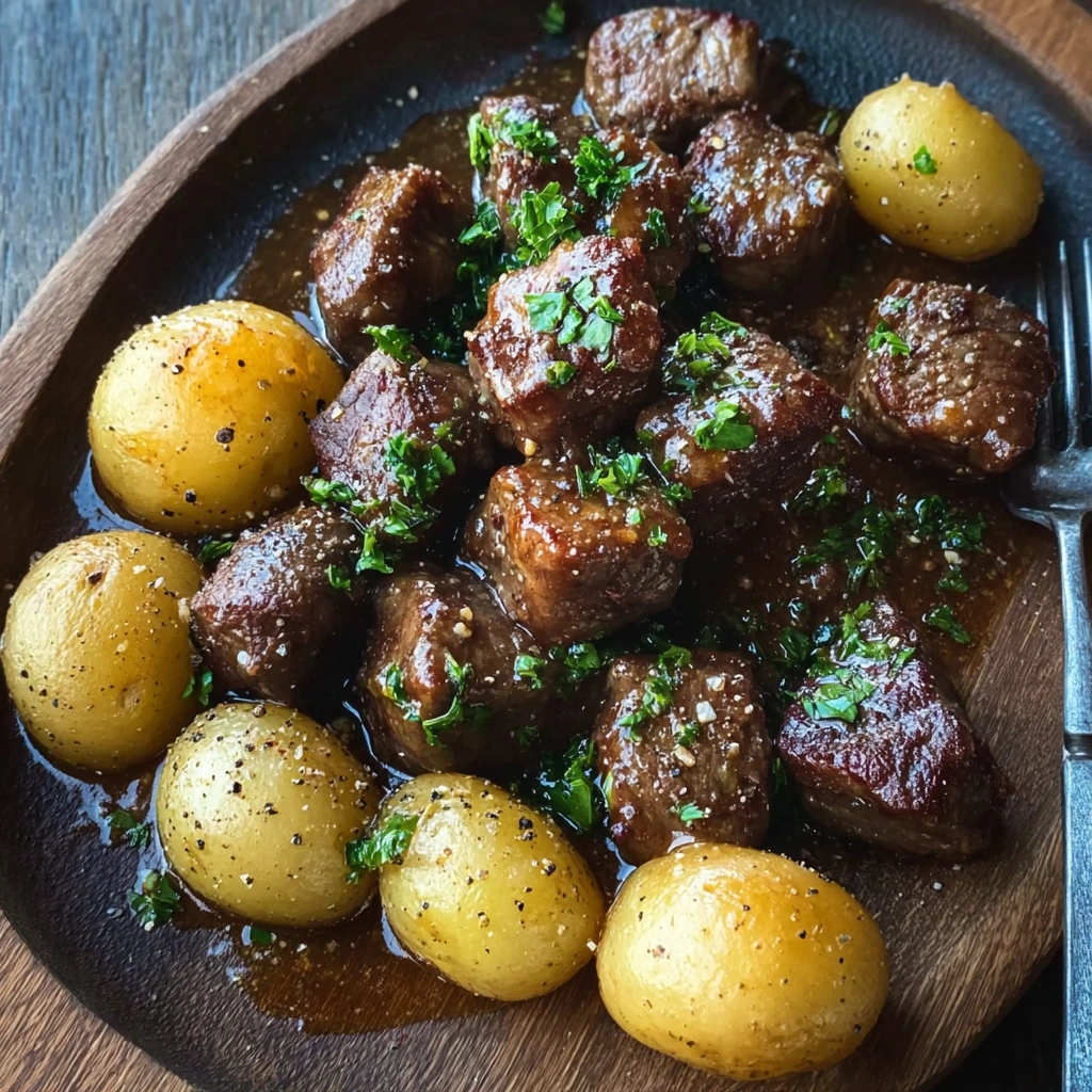 Tender Garlic Butter Beef Bites & Potatoes Skillet