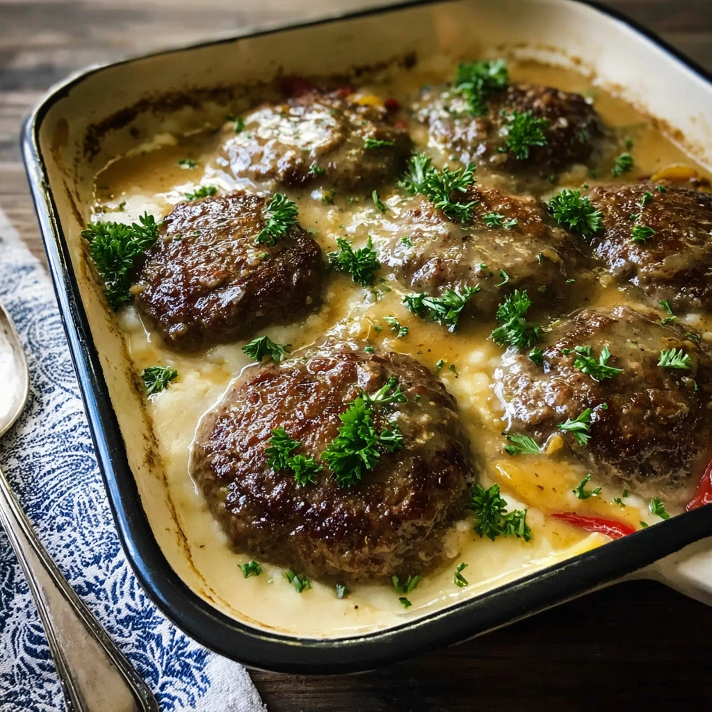 Rustic Amish Hamburger Steak Bake with Gravy