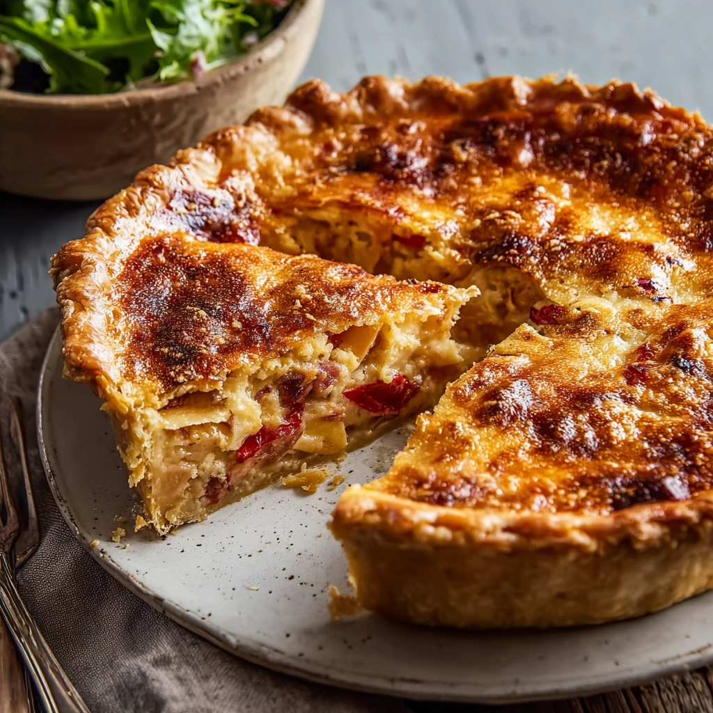 Rustic Turkey Ham Onion Tomato Pie with Savory Crust