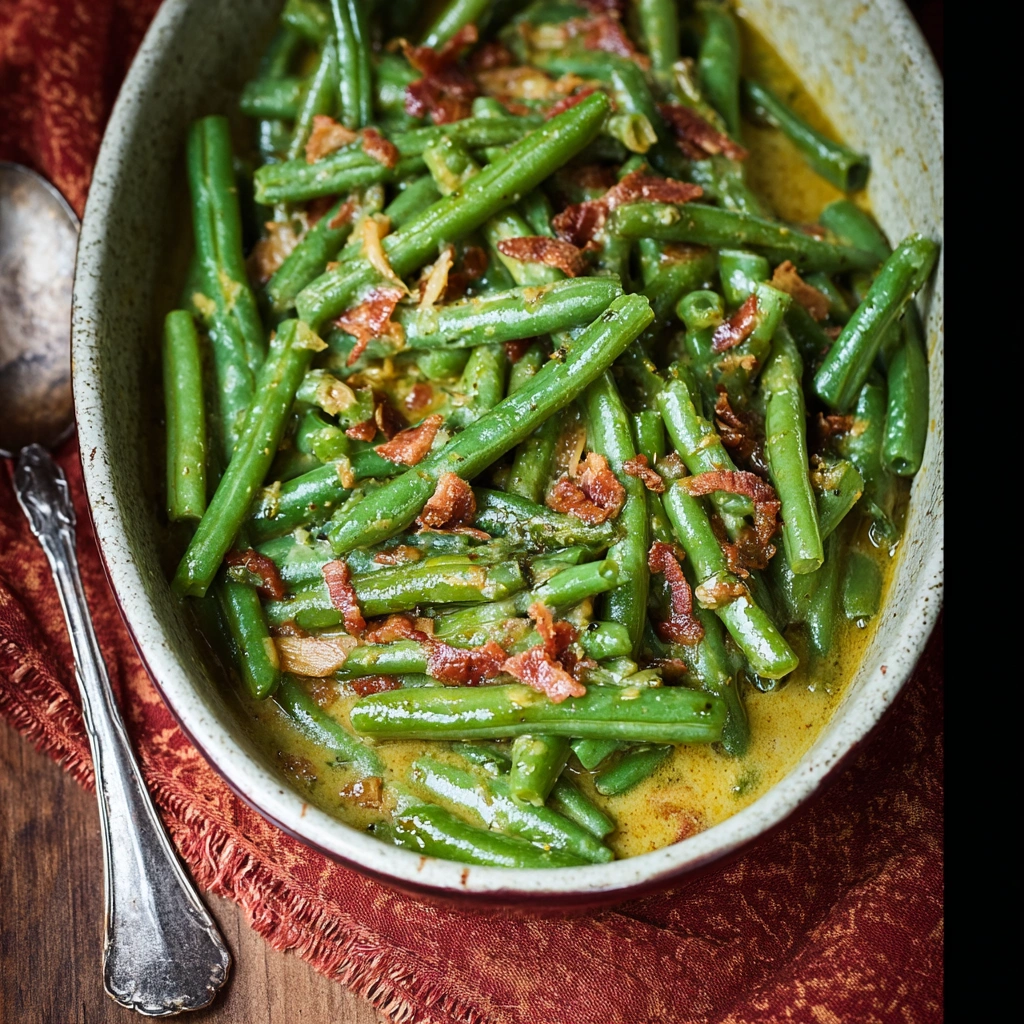 Homestyle Smothered Green Beans Recipe with Bacon