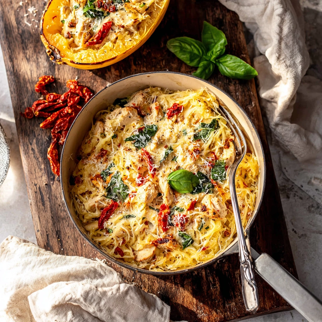 Rustic Tuscan Chicken Spaghetti Squash Bake