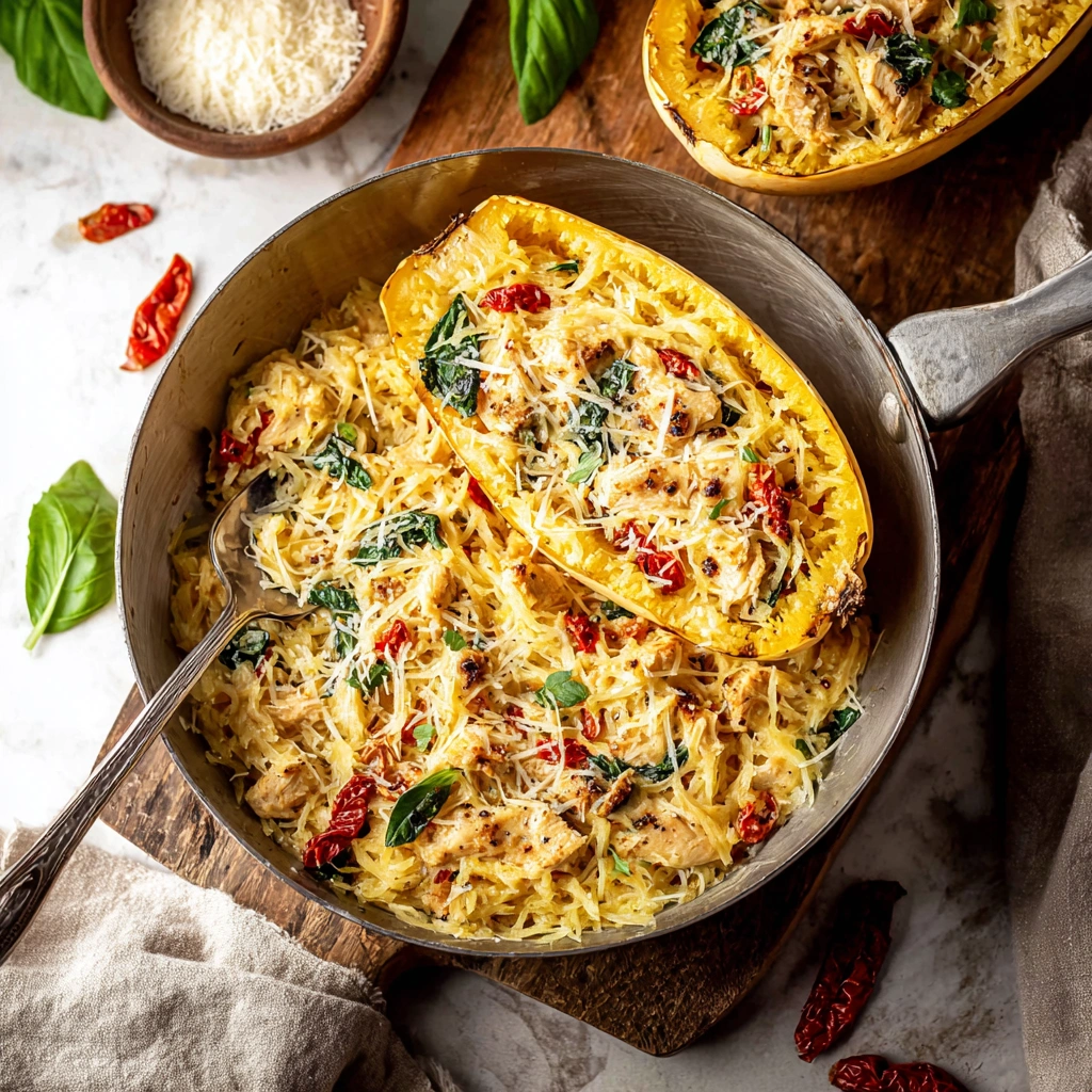 Rustic Tuscan Chicken Spaghetti Squash Bake