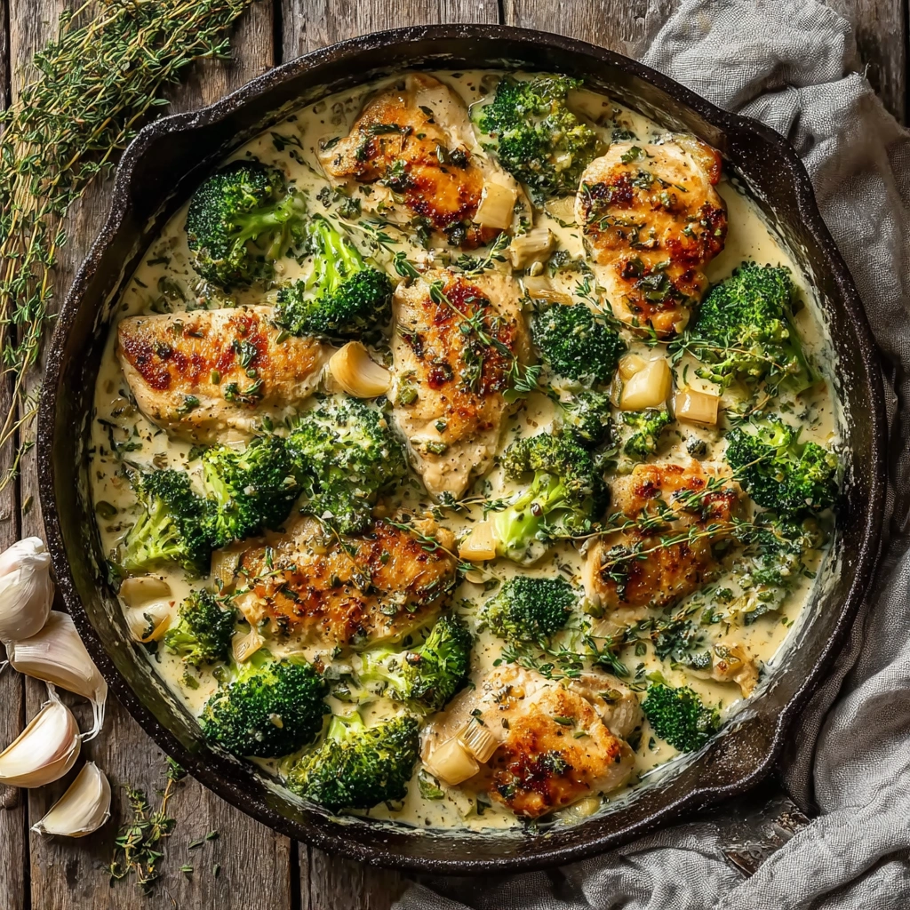 Homestyle Creamy Garlic Chicken Broccoli Skillet