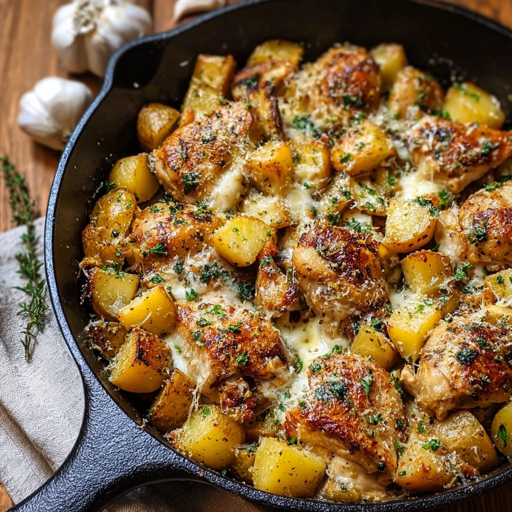 Crispy Garlic Parmesan Chicken & Potatoes Skillet for Weeknights
