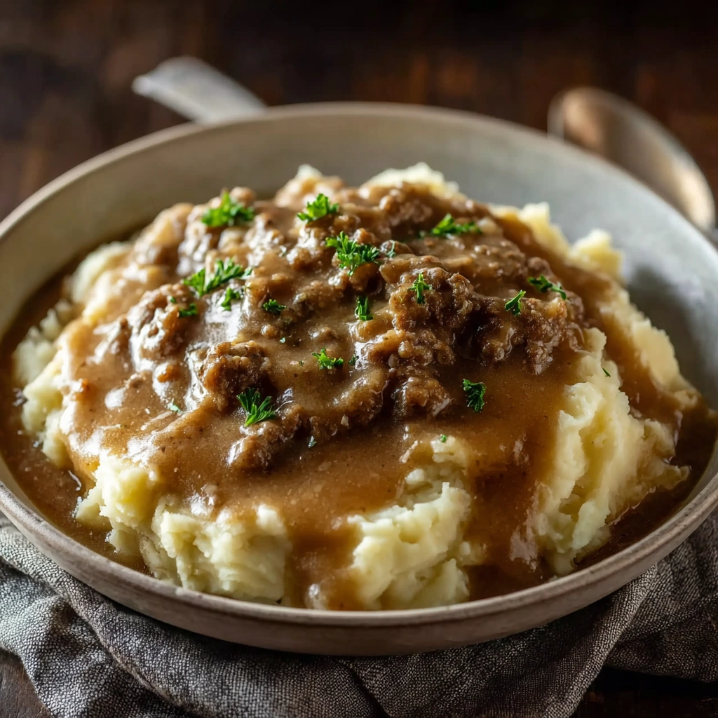 Hearty Hamburger Gravy and Mashed Potatoes