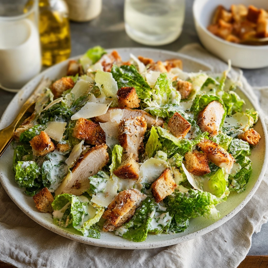 Tangy Chicken Caesar Salad with Crispy Romaine