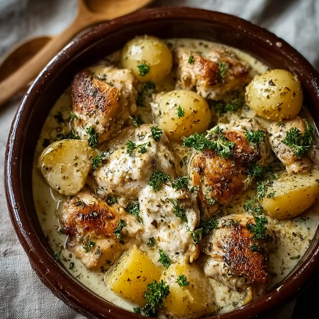 Creamy Garlic Parmesan Crockpot Chicken & Potatoes