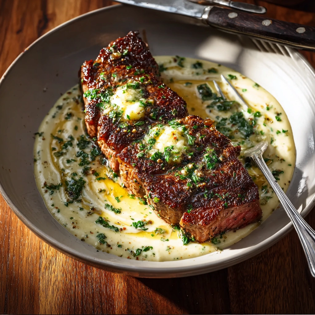 Creamy Garlic Butter Steak with Parmesan Cream Sauce