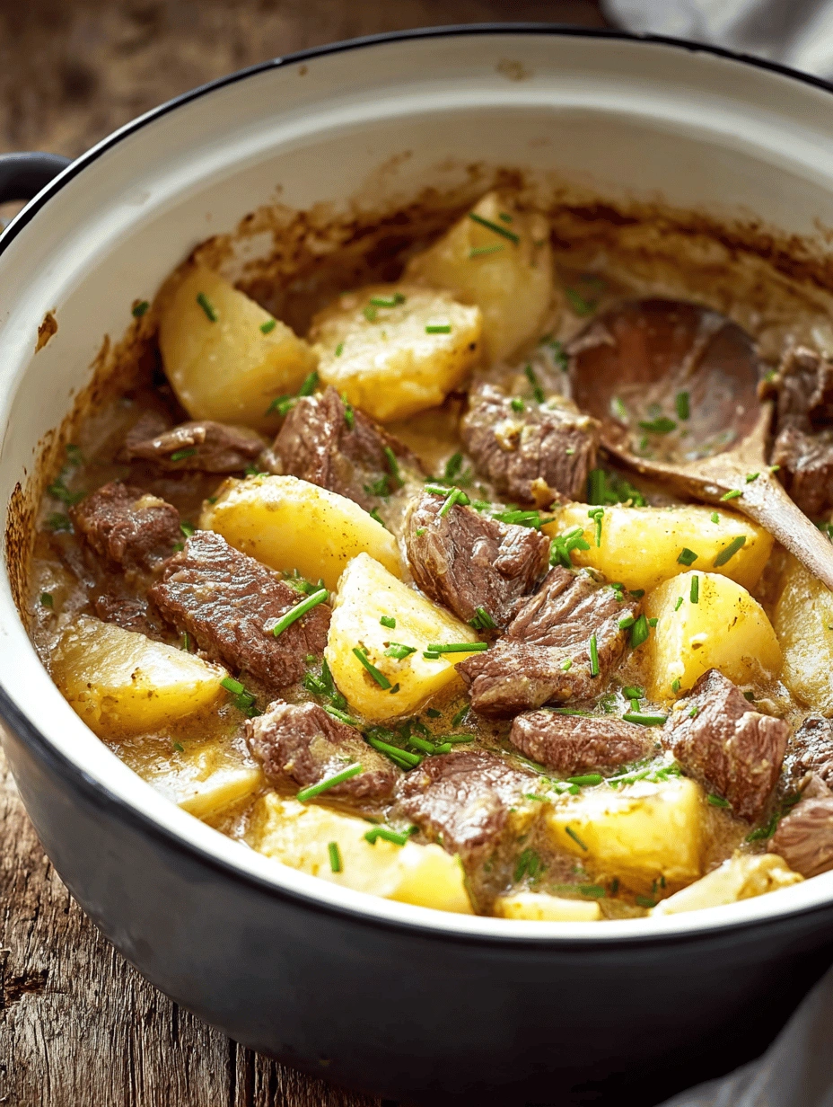 Hearty Slow Cooker Steak & Cheddar Potato Casserole