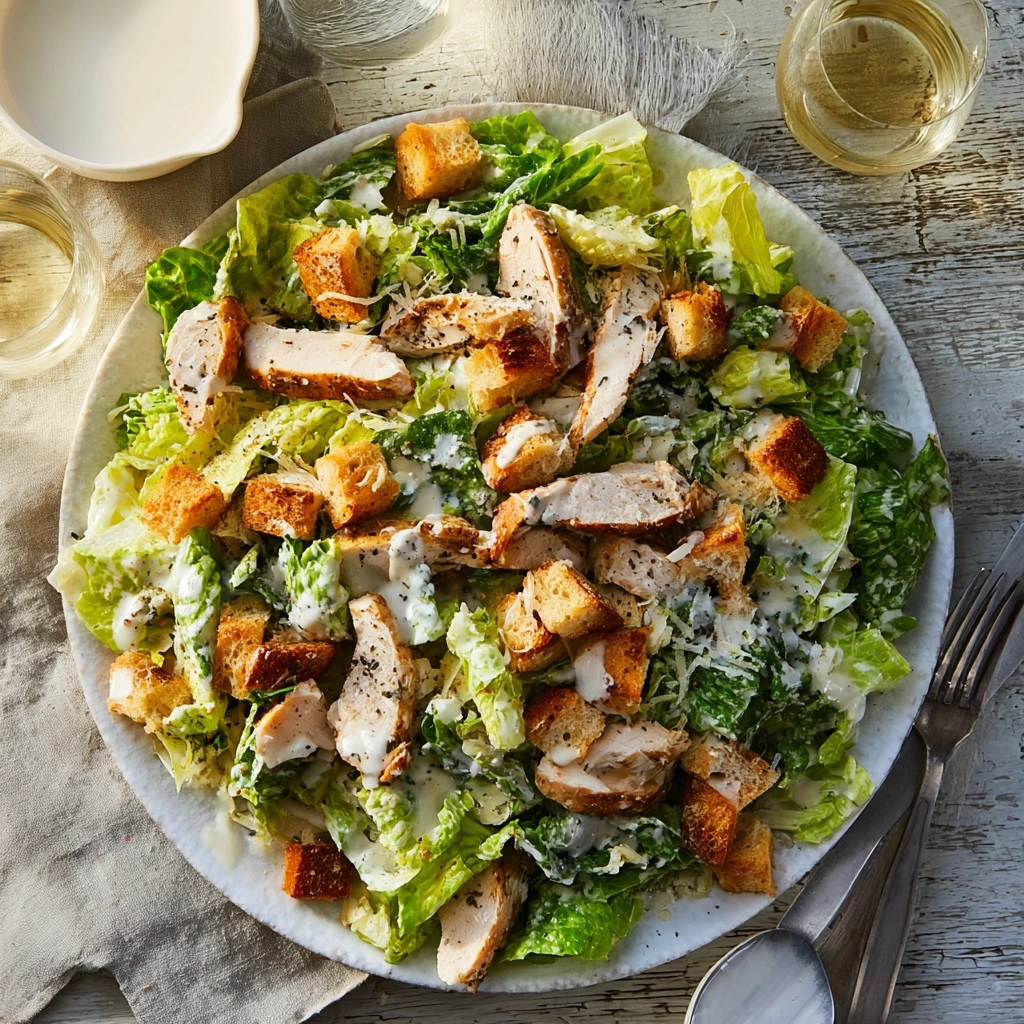 Tangy Chicken Caesar Salad with Crispy Romaine