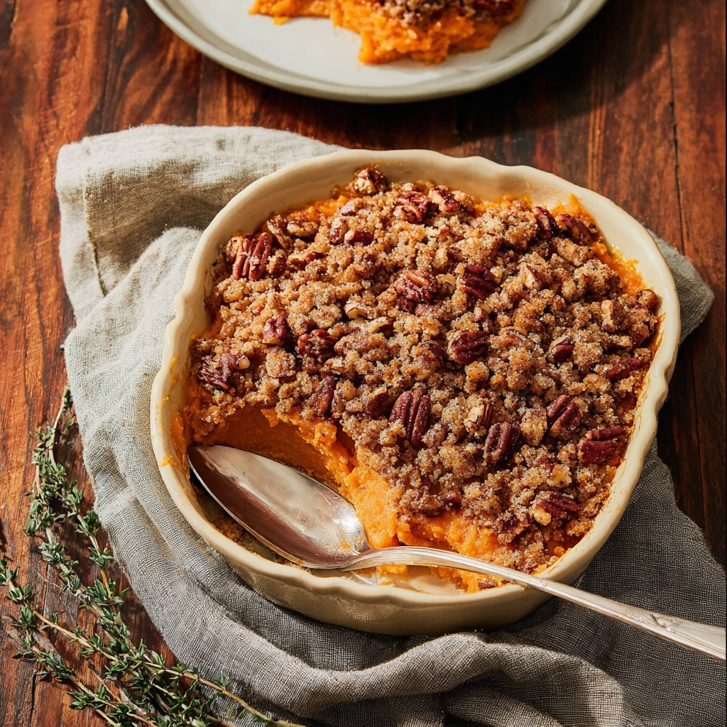 Sweet Potato Pecan Casserole with Crunchy Topping
