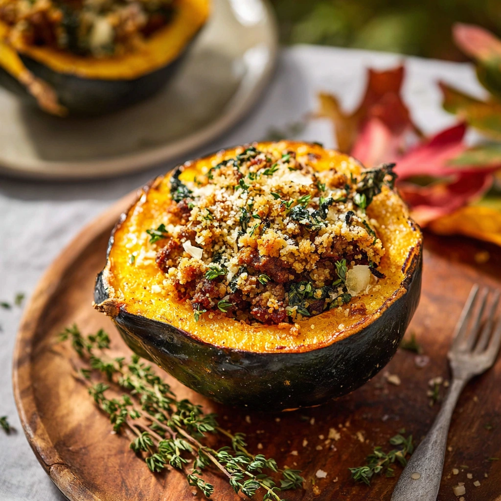 Rustic Beef Sausage Stuffed Acorn Squash Dinner
