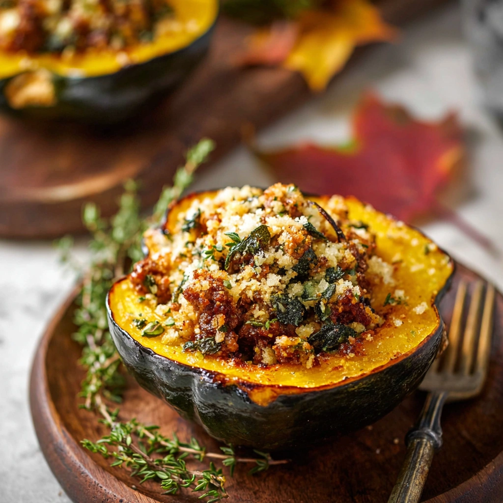 Rustic Beef Sausage Stuffed Acorn Squash Dinner
