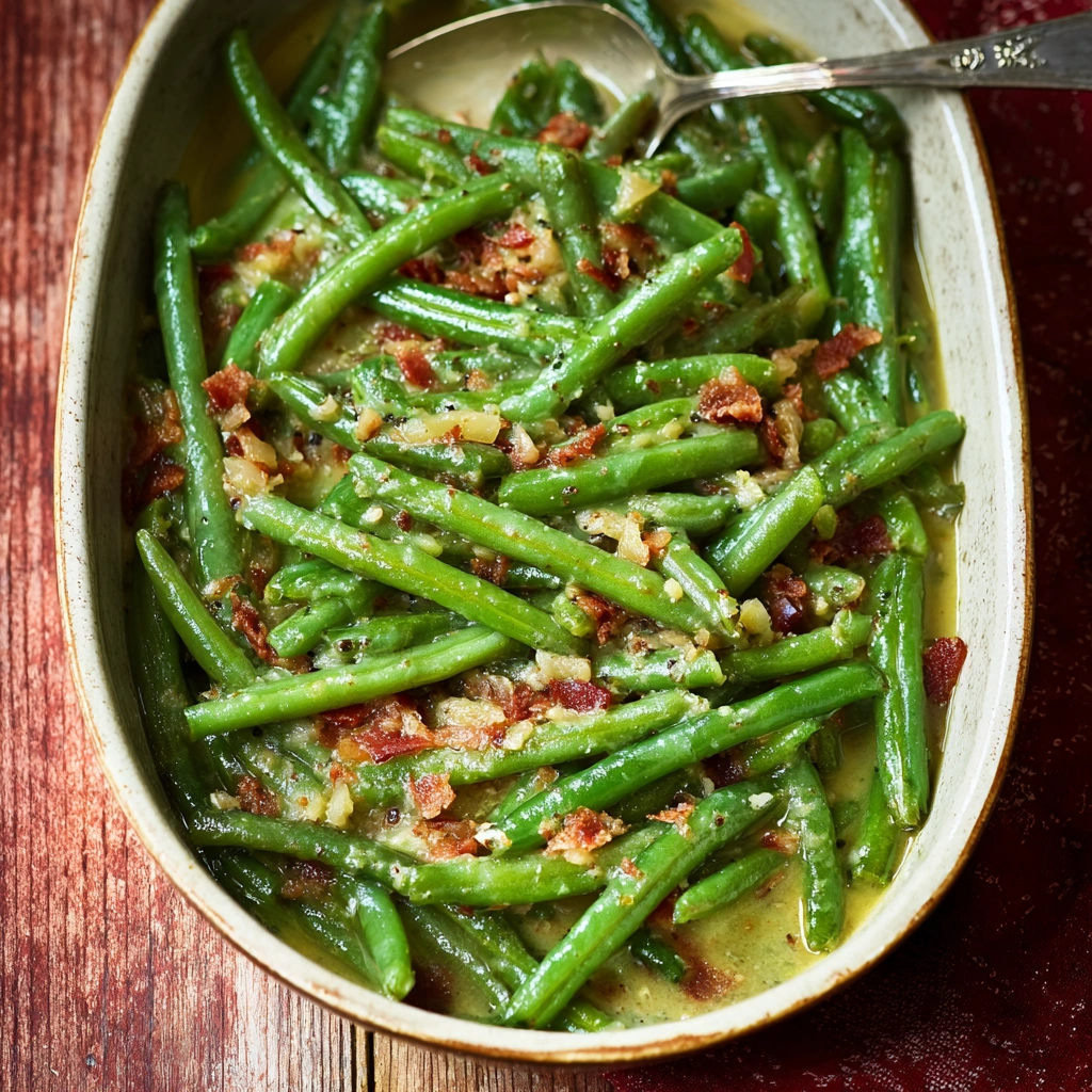 Homestyle Smothered Green Beans Recipe with Bacon