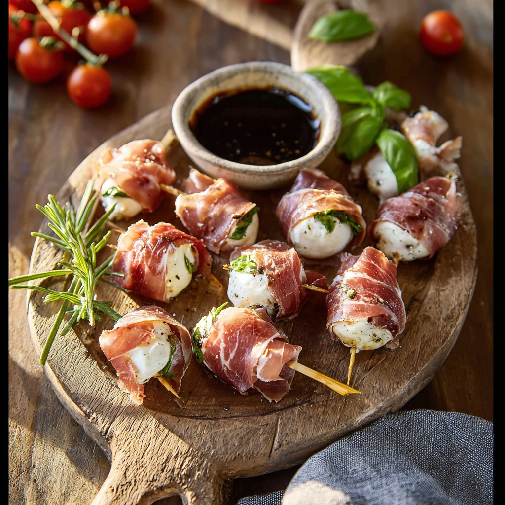 Crispy Prosciutto Wrapped Mozzarella Bites