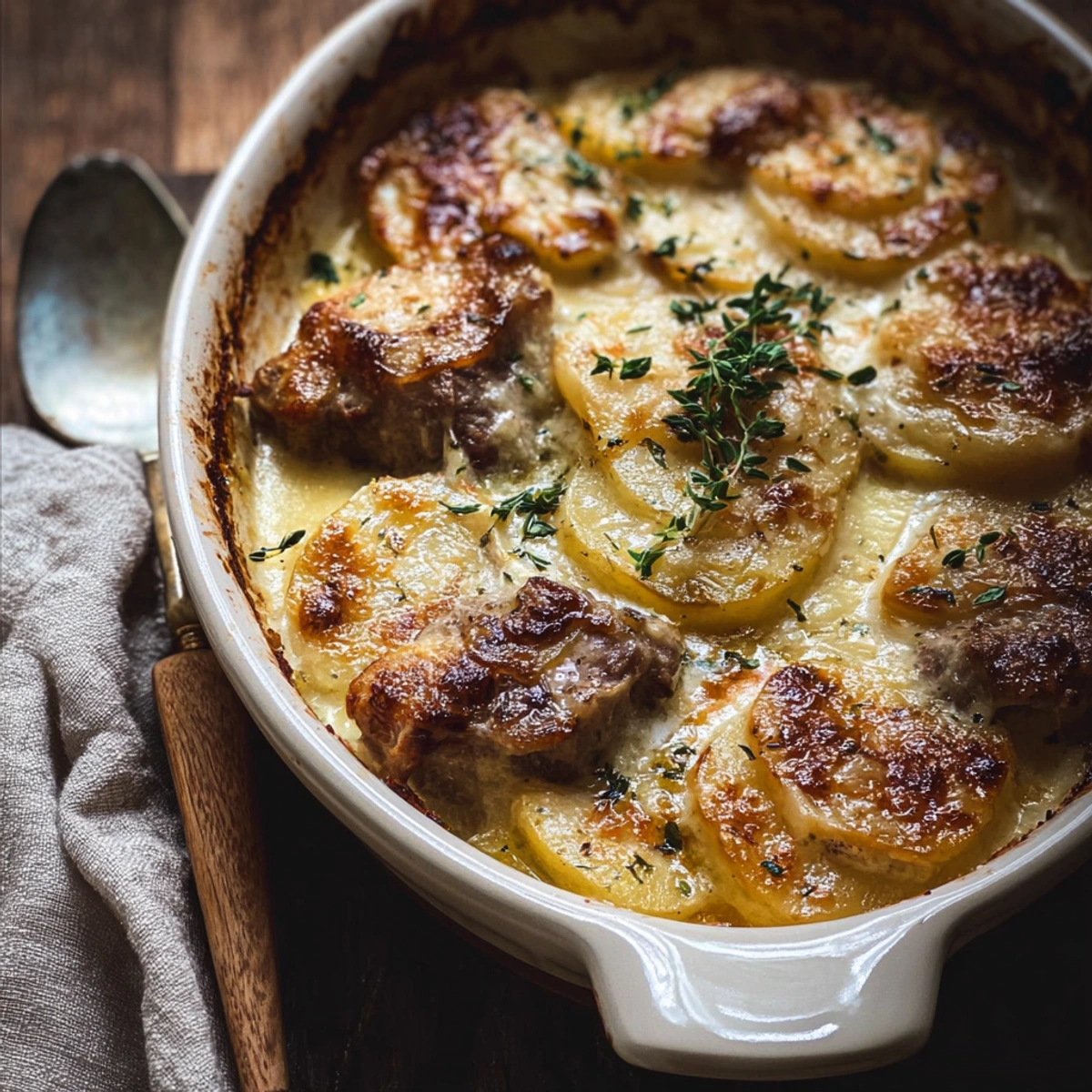 Hearty Smothered Lamb Chop Scalloped Potato Bake