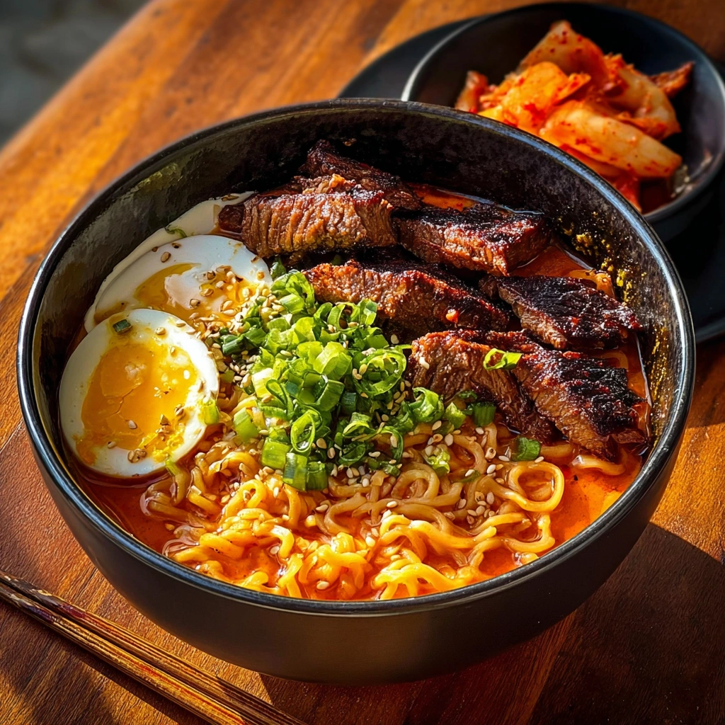 Spicy Korean Ramen with Grilled Beef: A Flavorful Bowl - Image 1