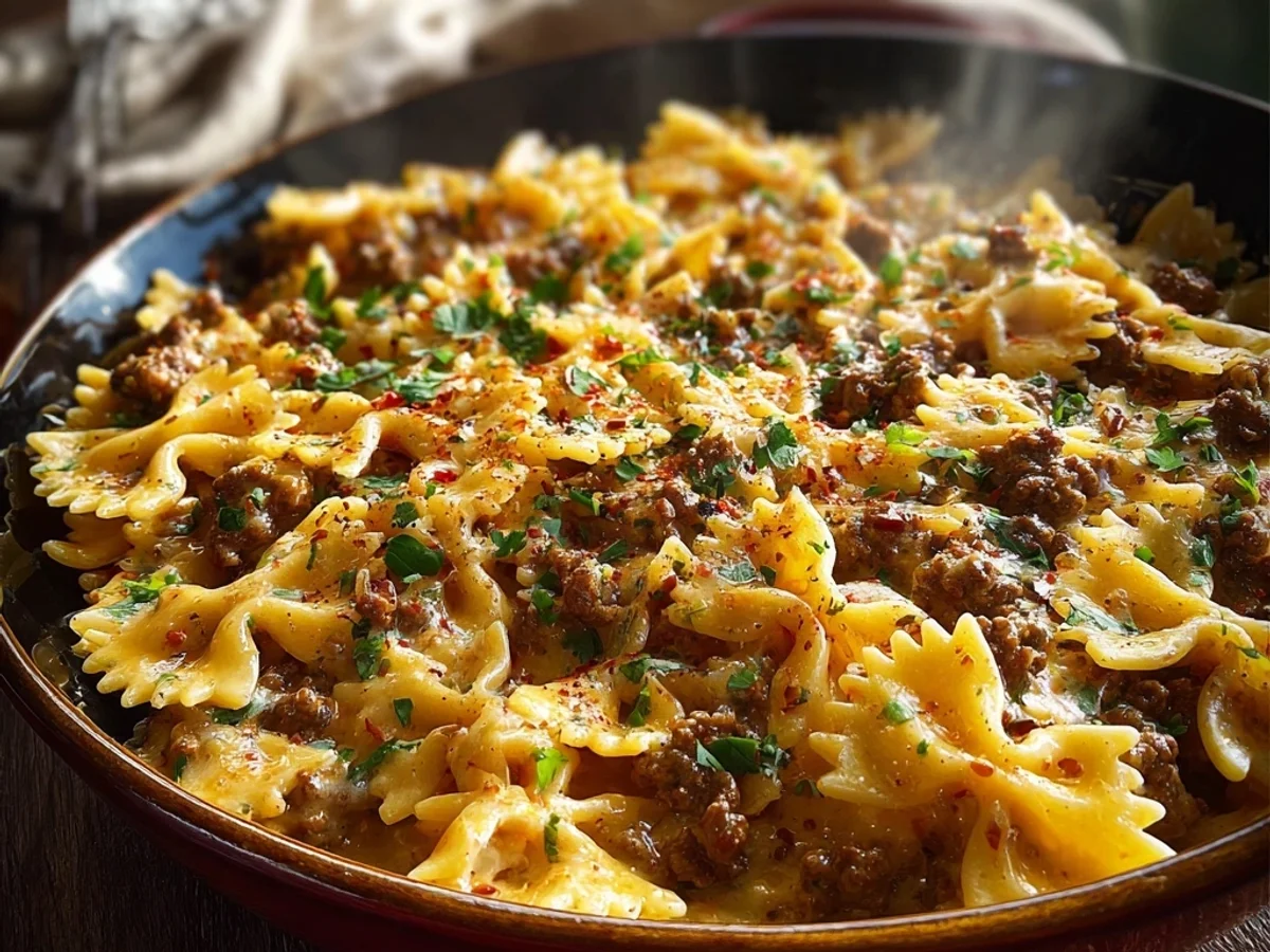 Creamy Cajun Cream Cheese Alfredo Bowties with Beef - Image 2