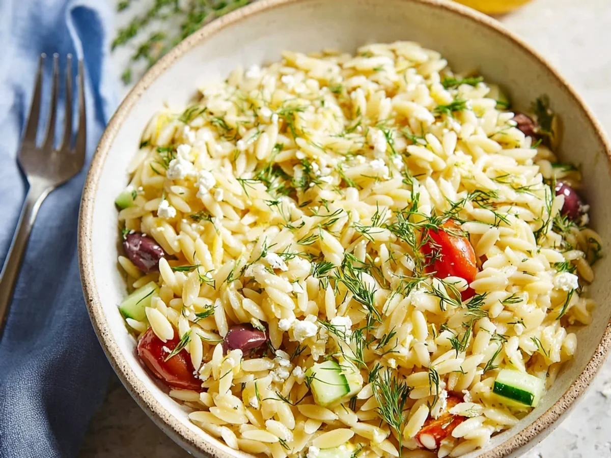 Creamy Greek Orzo Pasta: A Tangy Weeknight Delight - Image 1