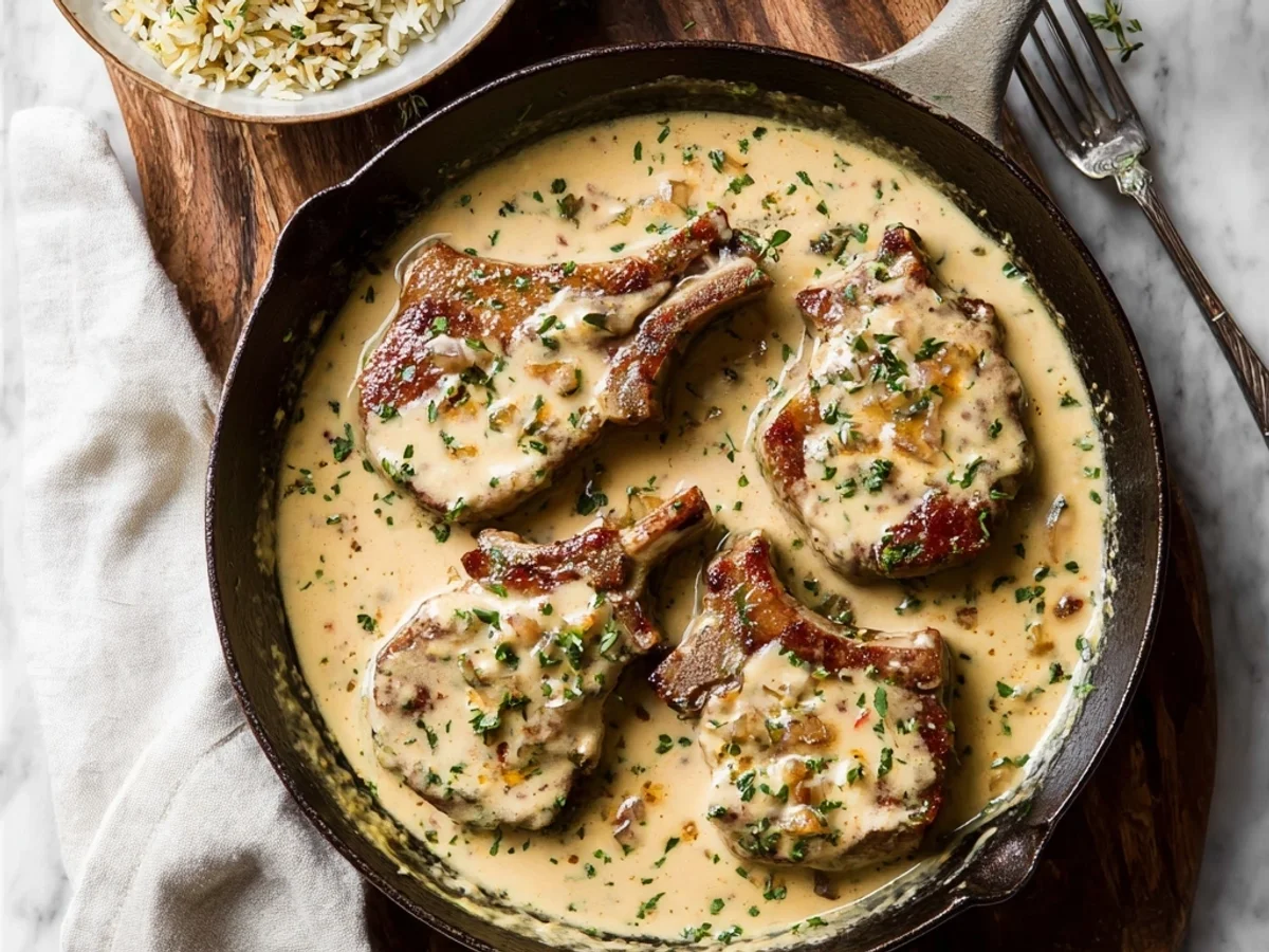 Creamy Turkey Ham Lamb Chops Dinner - Image 1