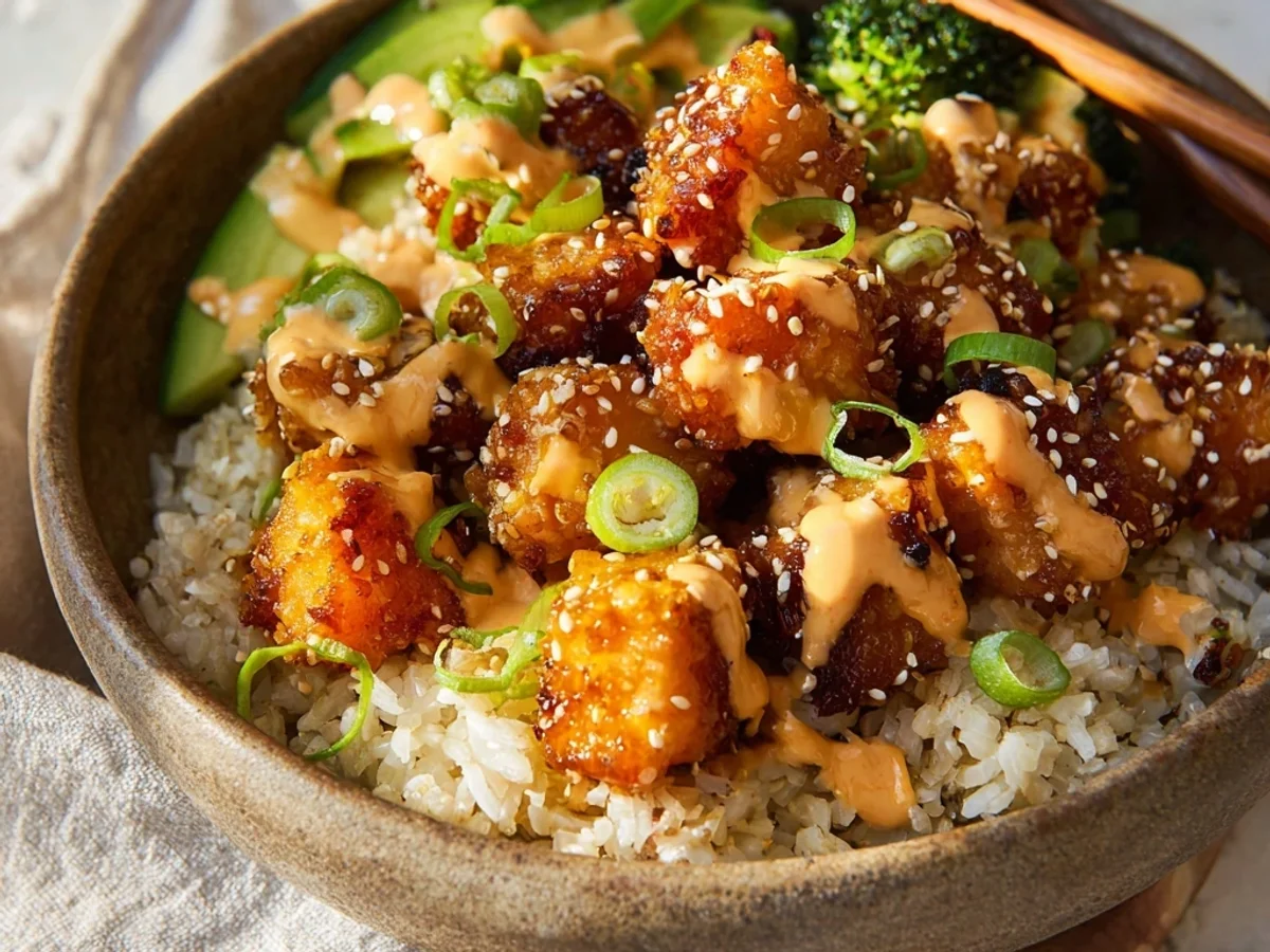 Crispy Bang Bang Salmon Bites: A Zesty Dinner Bowl - Image 1