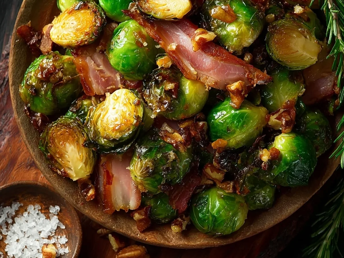 Crispy Honey Glazed Brussels Sprouts with Turkey Ham - Image 1