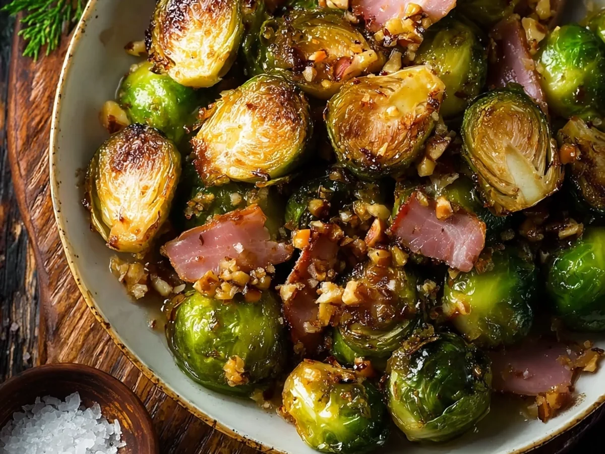 Crispy Honey Glazed Brussels Sprouts with Turkey Ham - Image 2