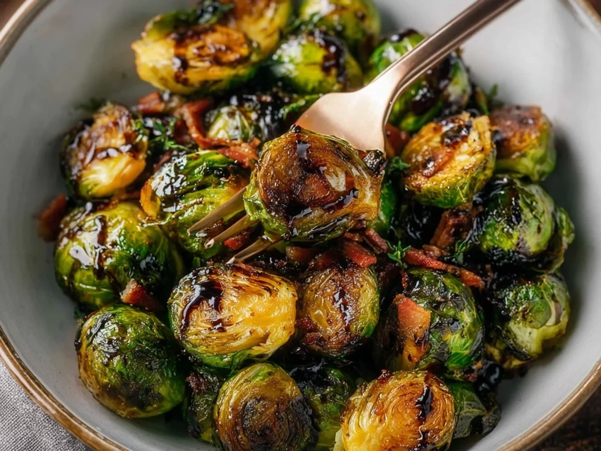 Crispy Roasted Brussels Sprouts with Turkey Ham & Balsamic - Image 1