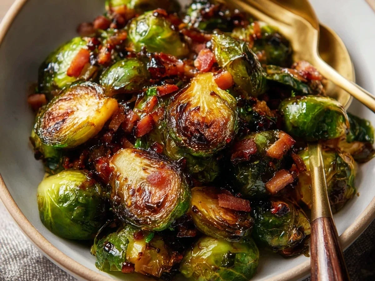 Crispy Roasted Brussels Sprouts with Turkey Ham & Balsamic - Image 2