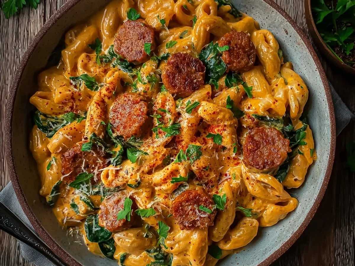 Flavorful Cajun Beef Sausage Pasta: A Zesty Skillet Meal - Image 1