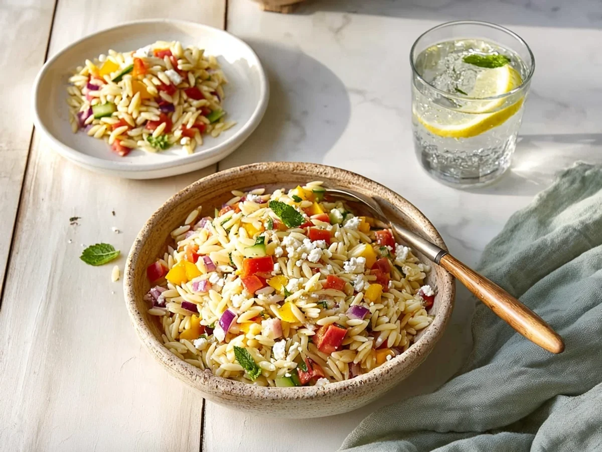Fresh Vibrant Rainbow Orzo Salad: A Sunny Bowl of Joy - Image 1