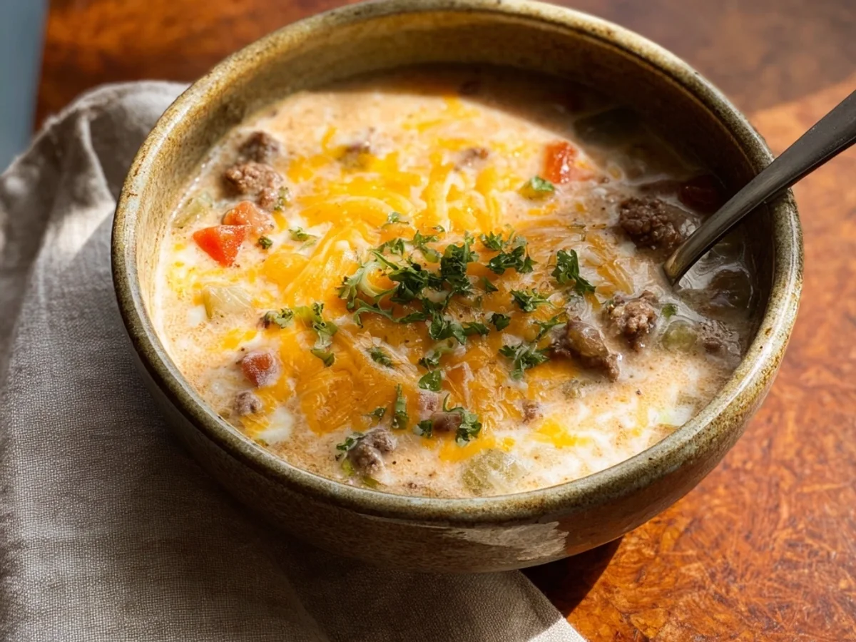 Hearty Cheesy Beef Soup: My Comforting Family Recipe - Image 1