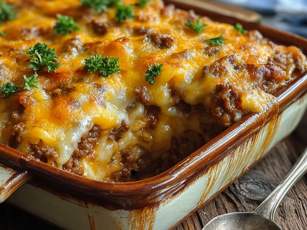 Hearty Cheesy Hamburger Casserole: Easy Dinner - Image 1