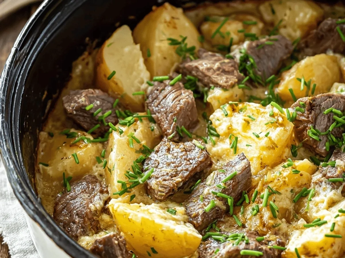 Hearty Slow Cooker Steak & Cheddar Potato Casserole - Image 1
