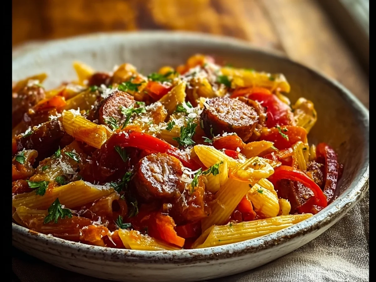 Hearty Sweet Pepper Beef Sausage Pasta Recipe - Image 1