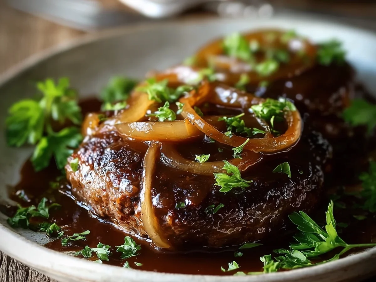 Homestyle Hamburger Steak with Onions and Gravy - Image 1